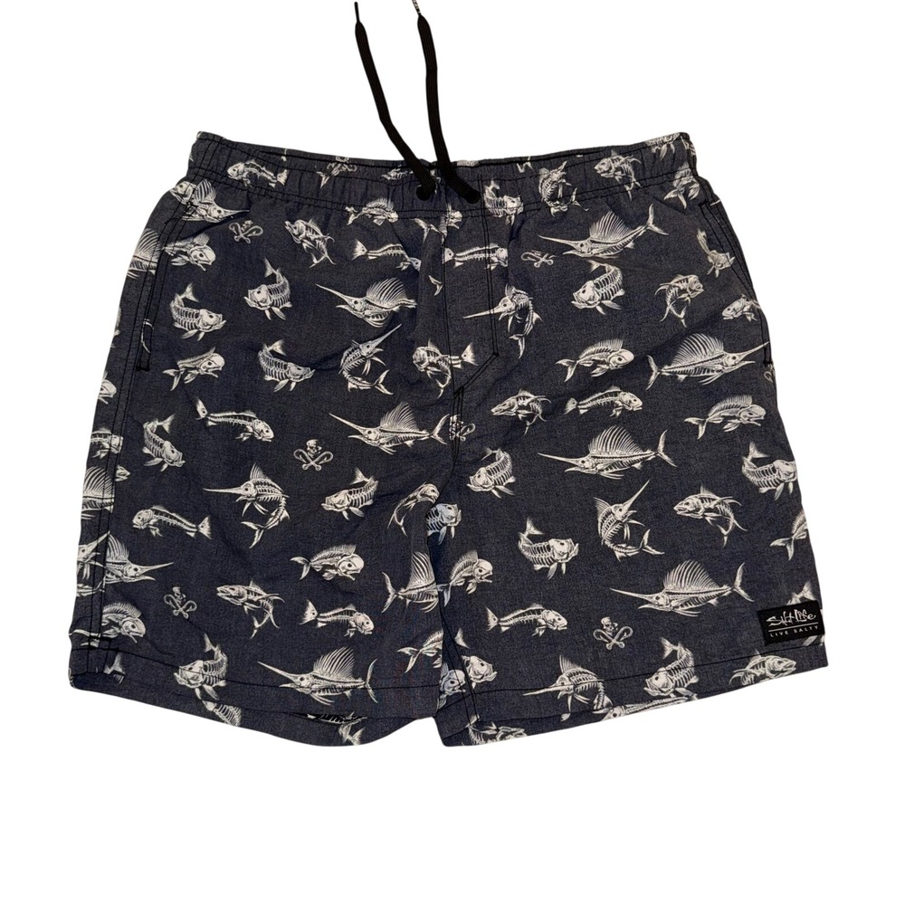 Salt Life Mens Size Large Swim Trunks Shorts Fish‎ Bone Pattern Blue